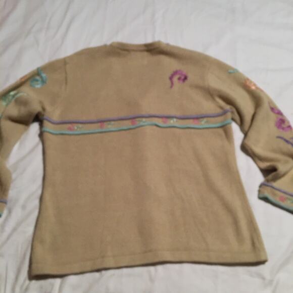 Storybook Knits M Floral beaded cardigan Embroidered cream fancy buttons - Picture 9 of 16